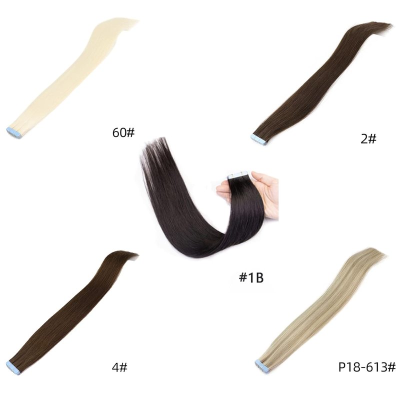 VADES Tape In Hair Extensions - Remy Human Hair, Natural Black, 20 Inch, Invisible Seamless Skin Weft, 50 Grams, 20 Pieces