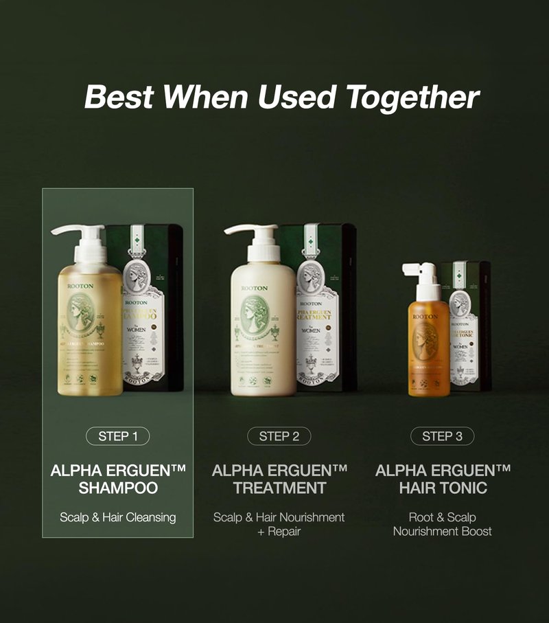 ROOTON Alpha Erguen Hair Loss Shampoo for Women, Vegan Scalp Care Shampoo for Thinning Hair, Weak Hair & Hair Shedding, Pregnancy Safe Formula & Postpartum Hair Care, 500ml / 16.9 fl oz