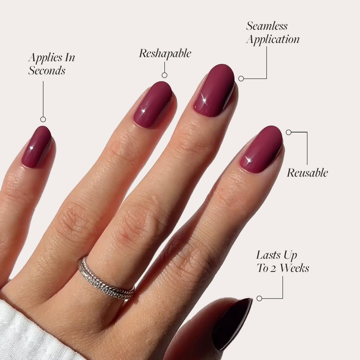 Press-On Nails Bundle - Berry Maroon & Cherry Glaze | Short Round Opaque Red False Nails