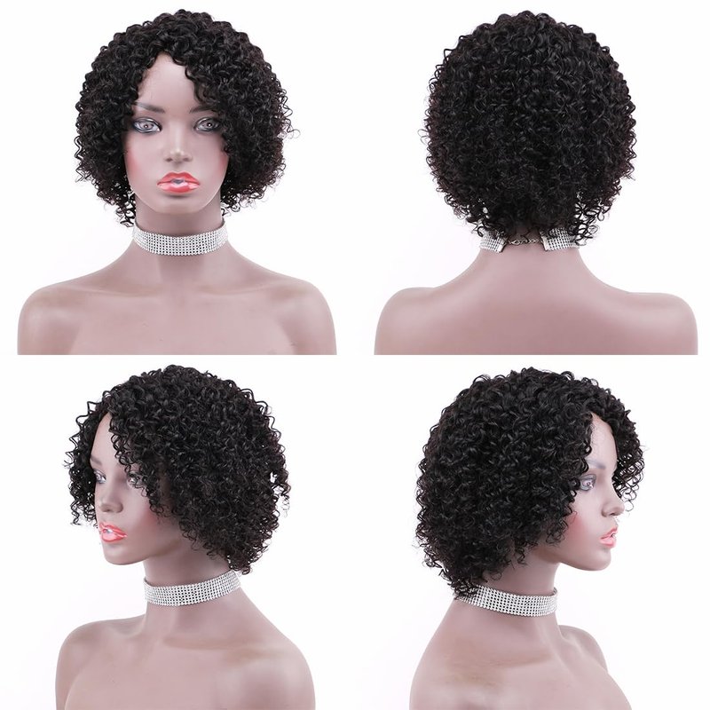 ZHENLISI Glueless Curly Bob Wigs Short Afro Kinky Curly Human Hair Wigs for Black Women Wear and Go Machine Made Side Part Afro Wig Wet and Wavy Human Hair Wig Natural Black