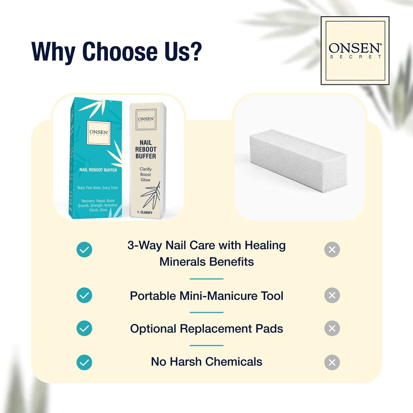 Onsen Secret Cuticle Conditioner Cream 15ml + Professional Nail Buffer Block. Cuticle Oil That Sooth, Repair & Strengthen Cuticles & Nails, 3 Way Nail Buffing Block