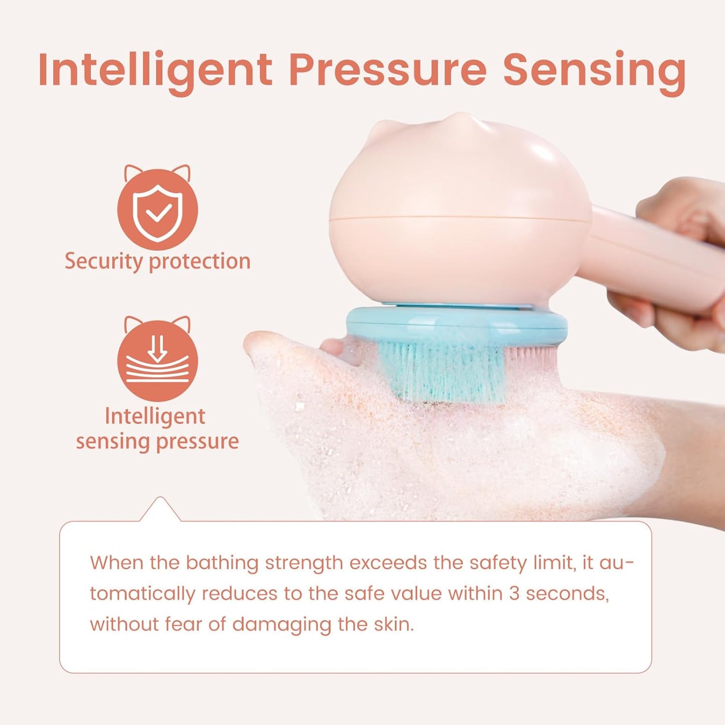 Electric Back Scrubber - Waterproof Rechargeable Body Brush with 3 Speed Modes | 2 Heads for Kids & Adults - Pink