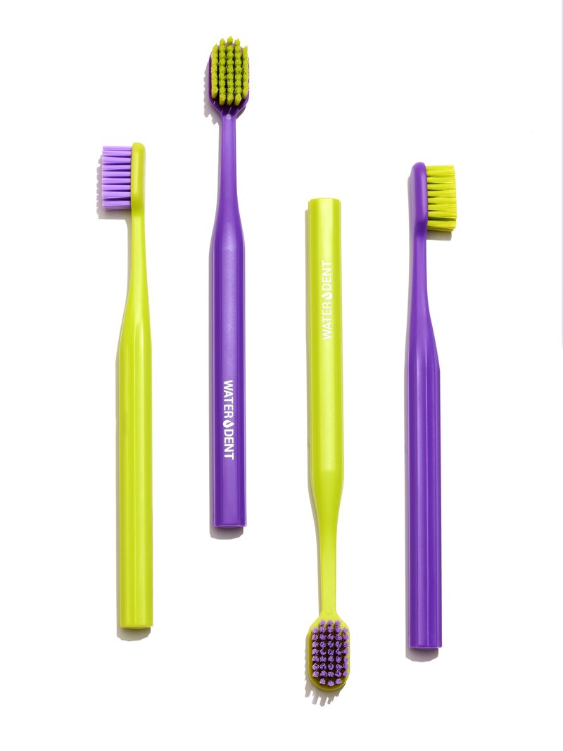 WATER DENT Medium Soft Toothbrush for Adults | Ultra-Dense Rounded Bristles | Gentle on Gums | Deep Plaque Removal | Whiter Smile | Suitable for Braces | 2 Pack Multicolor
