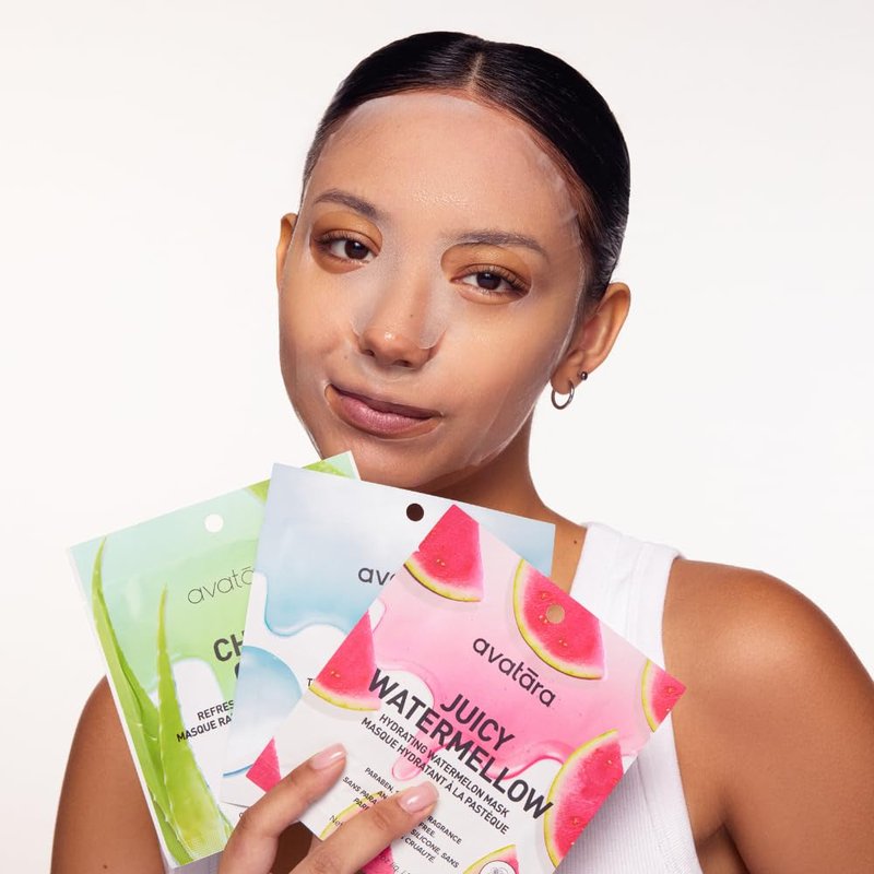 Avatara All-Star Sheet Mask Variety 8-Pack - Hydrating Korean Beauty Face Masks for Tweens and Teens - With Watermelon, Peach, and Aloe - Cruelty-Free, Synthetic Fragrance-Free