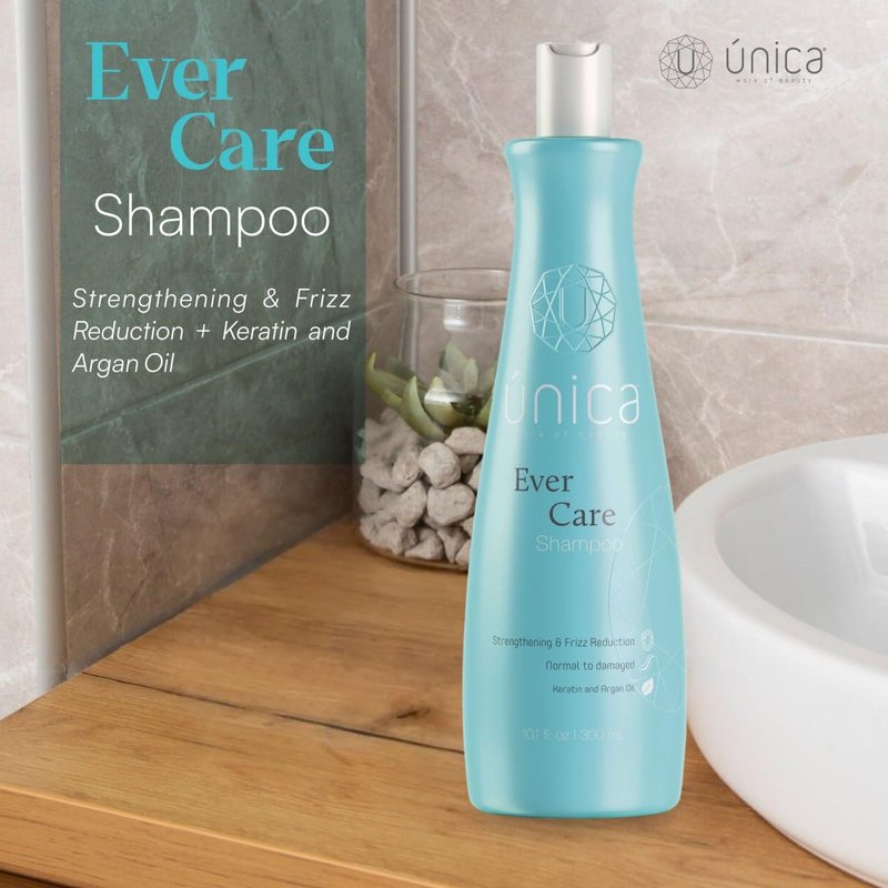 UNICA Work of Beauty Ever Care Smoothing Shampoo – Keratin, Collagen & Argan Oil for Frizz Control, Repair & Hydration – Daily Lightweight Cleanser for Dry, Curly & Damaged Hair – 10 oz
