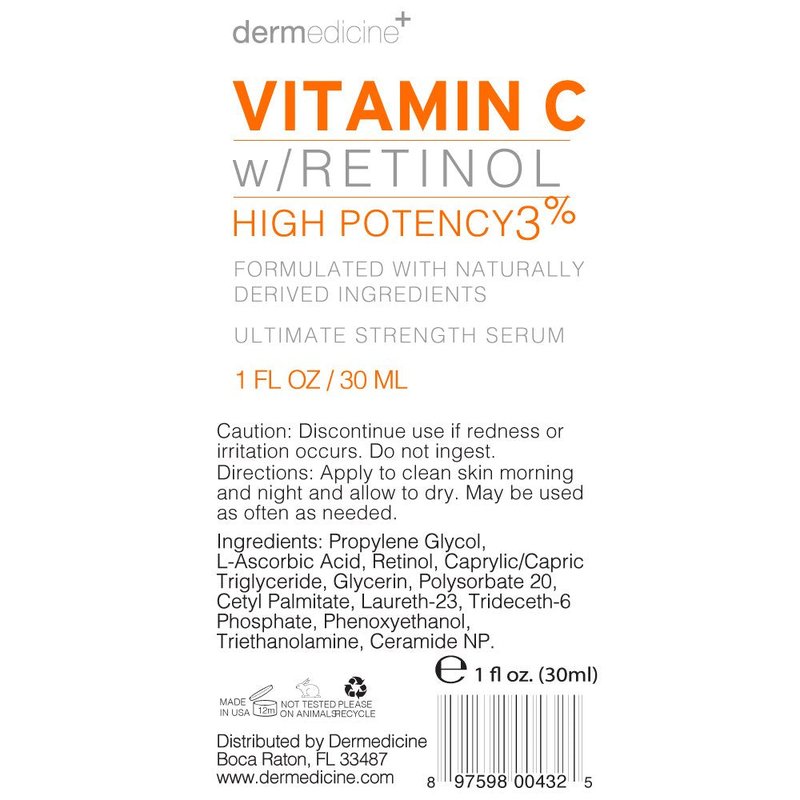 Vitamin C & 3% Retinol Anti-Aging Serum - Reduces Fine Lines & Brightens Skin Tone | Professional Grade Quality