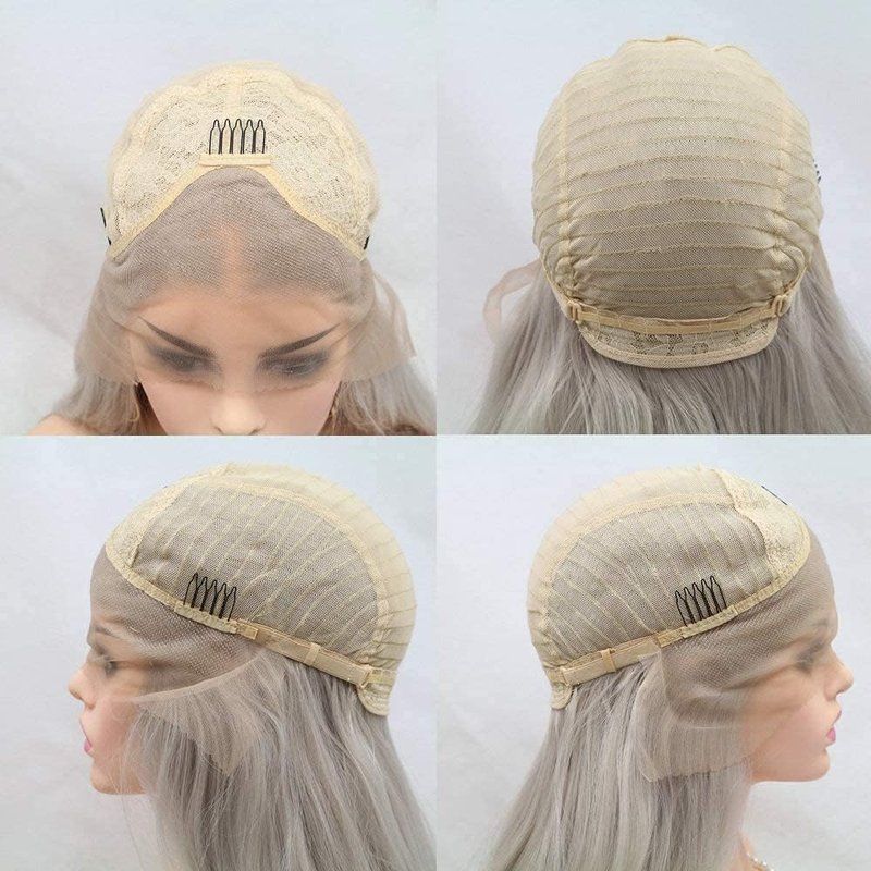 xiweiya Long Silver Blonde Lace Front Wigs Light Silver Synthetic Lace Front Wig 13x3 Lace Silver Grey Wig Heat Resistant Fiber Half Hand Tied Middle Part for Women Drag Queen 24inch