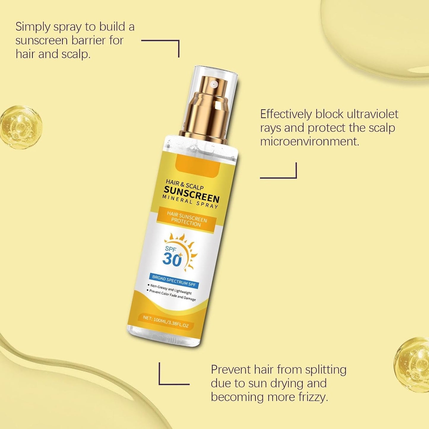 Hair & Scalp Sunscreen Spray SPF 30 - Color-Lock UV Shield for Dyed Hair | Weightless & Vegan Formula