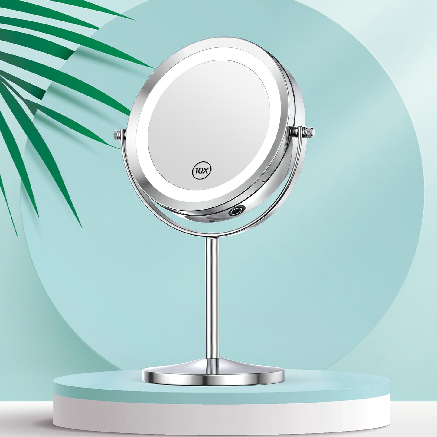 Benbilry 10X Magnifying Lighted Makeup Mirror, 7 Inch Double Sided 1X/10X Magnification with Lights, 360° Rotation Swivel Travel Make Up Mirror with Lighting, Battery Operated