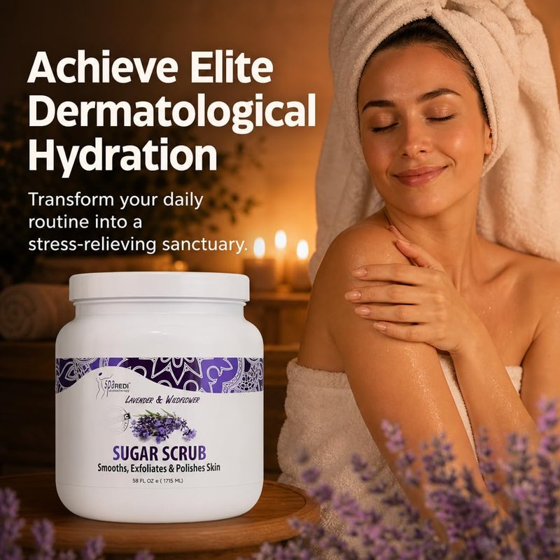 SPA REDI Sugar Body Scrub – Lavender & Wildflower Exfoliating Treatment for Feet, Heels & Body | Hyaluronic Acid, Panthenol, Cruelty-Free, Sulfate-Free | Professional Salon & Home Use | 58 oz
