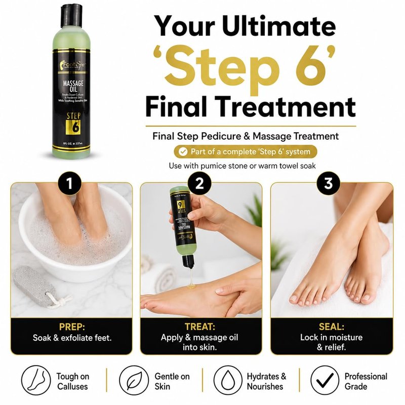 Foot SPA Pedicure Massage Oil – Tea Tree, Peppermint & Eucalyptus Blend for Callus Softening & Cracked Heel Repair | Cooling Relief | Professional Salon & At-Home Use | 8 oz