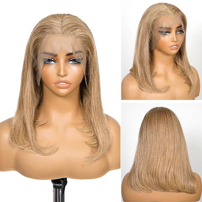 SUPERNOVA #27 Honey Blonde Short Bob Wig Human Hair Straight 13 * 4 Lace Front Wigs For Black Women Pre Plucked Pre Cut Human Hair Bob Wig With Baby Hair 200 Density 8 Inch