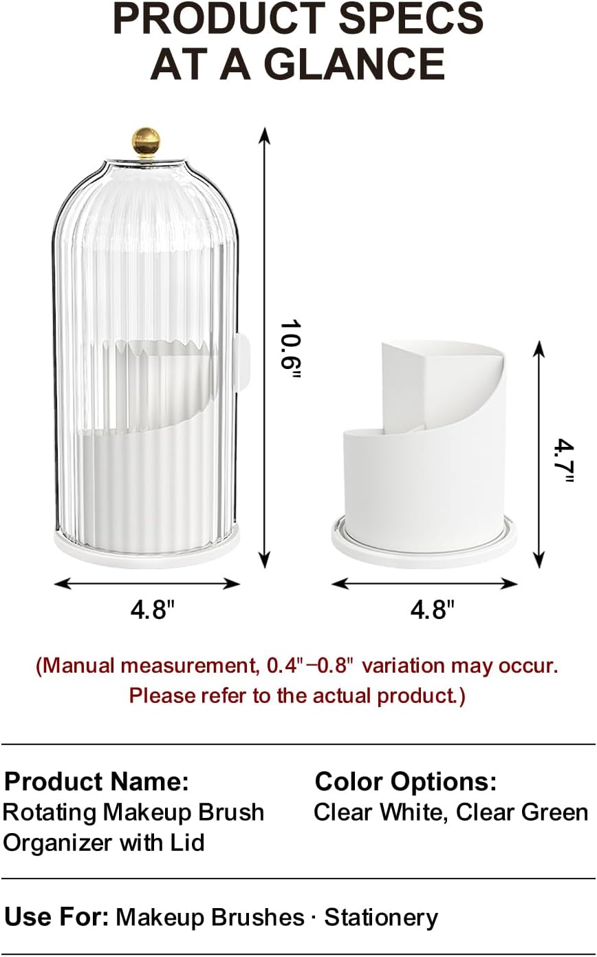 Makeup Brush Holder - 360° Rotating Clear Organizer | Dustproof & Waterproof, Green