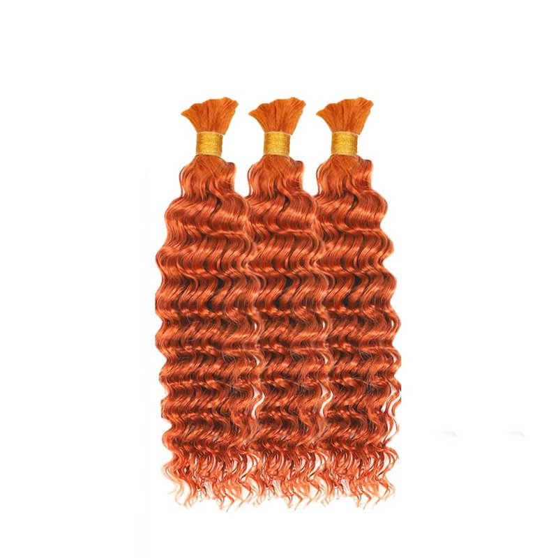 350 Boho Human Hair 12 12 12 Inch Deep Wave Bulk Ginger Braiding Hair Deep Curly Orange Human Braiding Hair Extensions for Woman