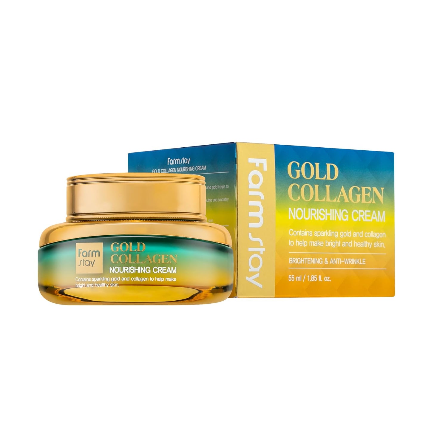 FARMSTAY Gold Collagen Nourishing Cream - Collagen Cream for Vibrant Skin - Face Moisturizer for Skin Elasticity - Strengthens Skin Barrier - 1.85 oz
