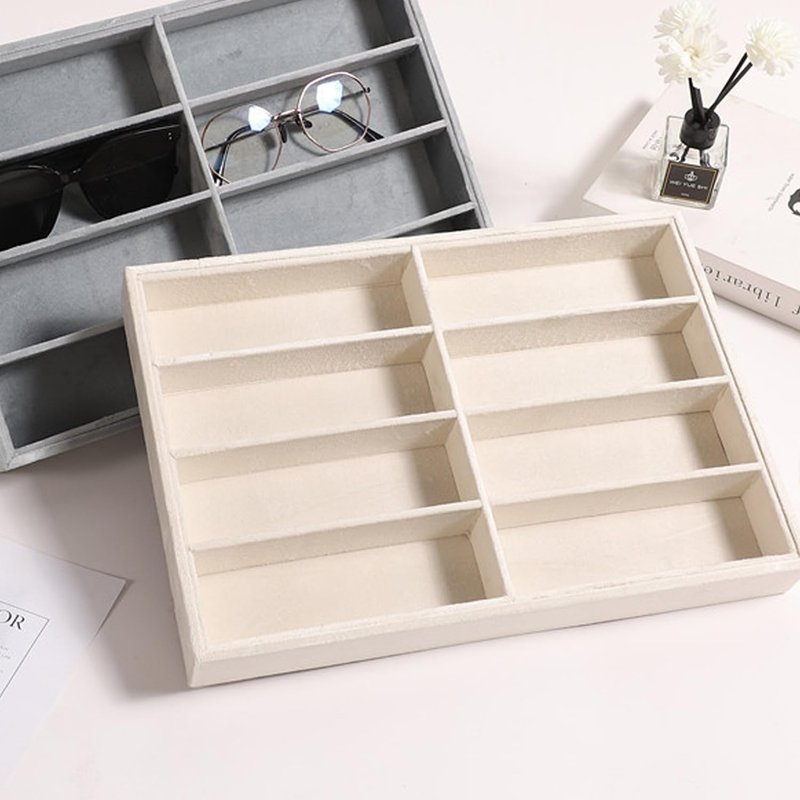 Sunglass Organizer Tray - Stackable Velvet Display for Drawers | 2 Pcs, 8 Grids