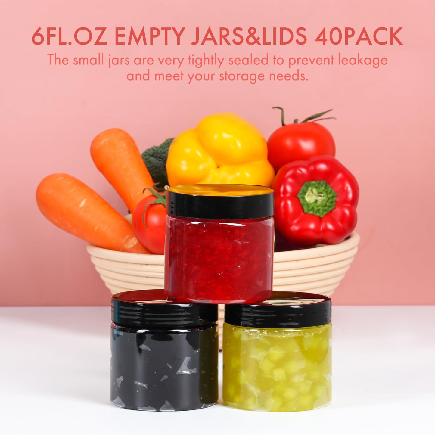 6 oz Small Size Containers 40 Pack, Empty Plastic Jars with Leakproof Lids