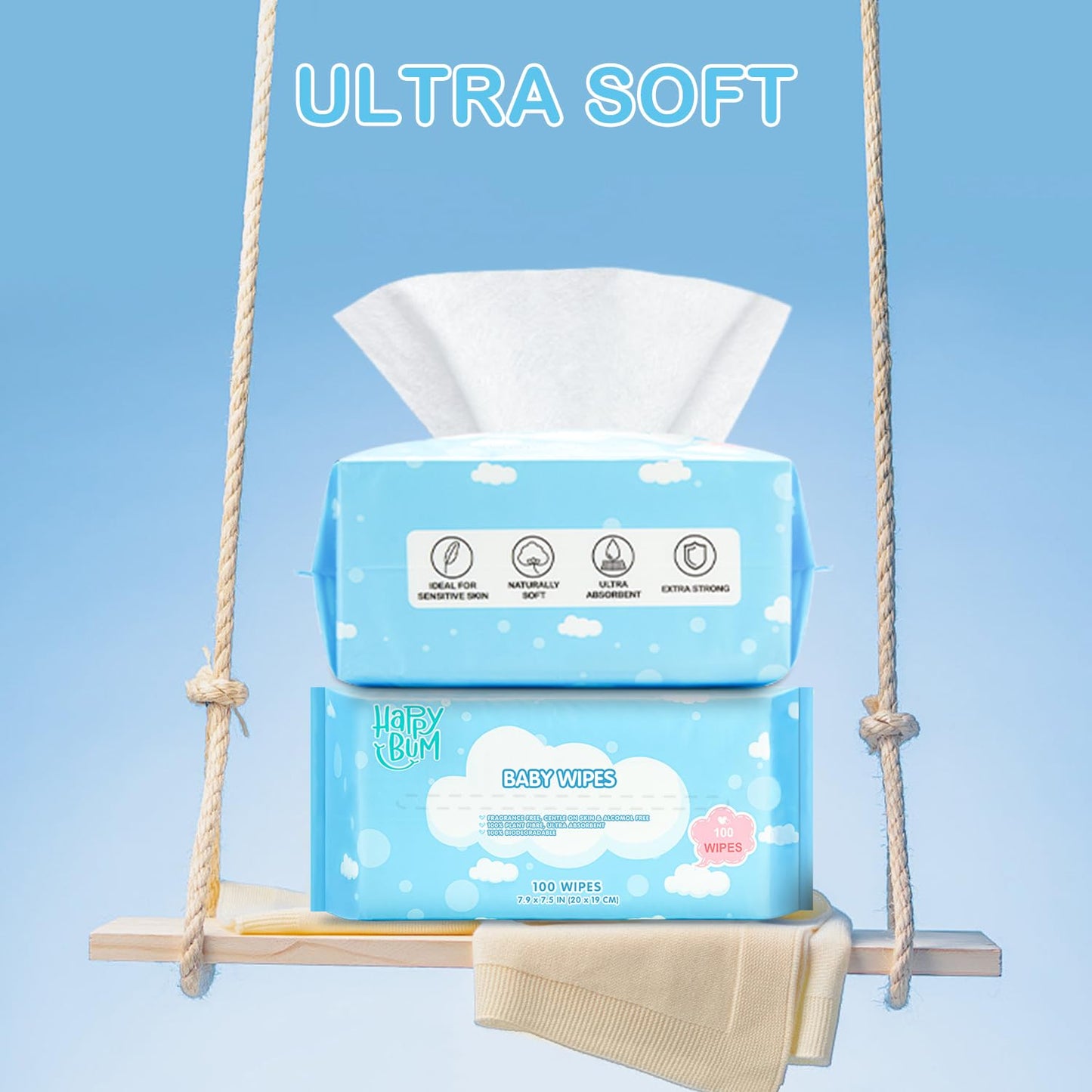 Sensitive Skin Baby Wipes - Unscented Soft Travel Wipes for Newborns | 6 Packs (600 Count)