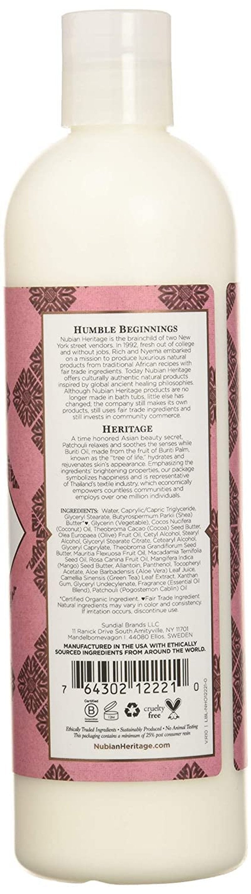 Nubian Heritage Body Lotion with Shea Butter and Rose Hips Lotion PATCHOULI & BURITI,13 fl oz - Pack of 4