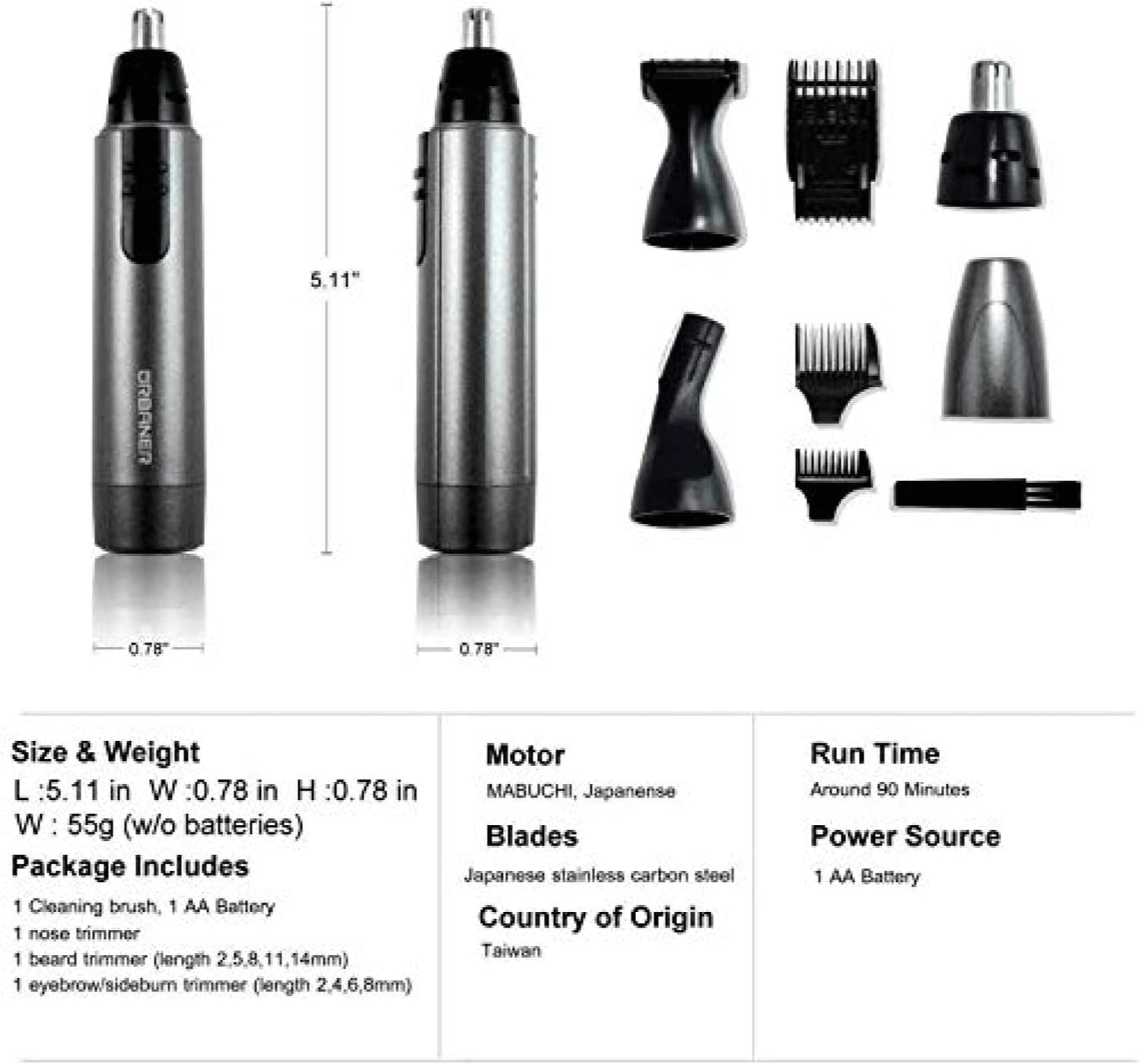 Beard Trimmer for Men - Waterproof Grooming Kit with Nose & Ear Hair Clippers | 6-Piece Set, Battery Included