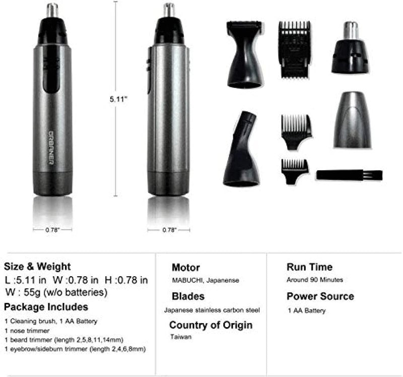 Beard Trimmer for Men - Waterproof Grooming Kit with Nose & Ear Hair Clippers | 6-Piece Set, Battery Included