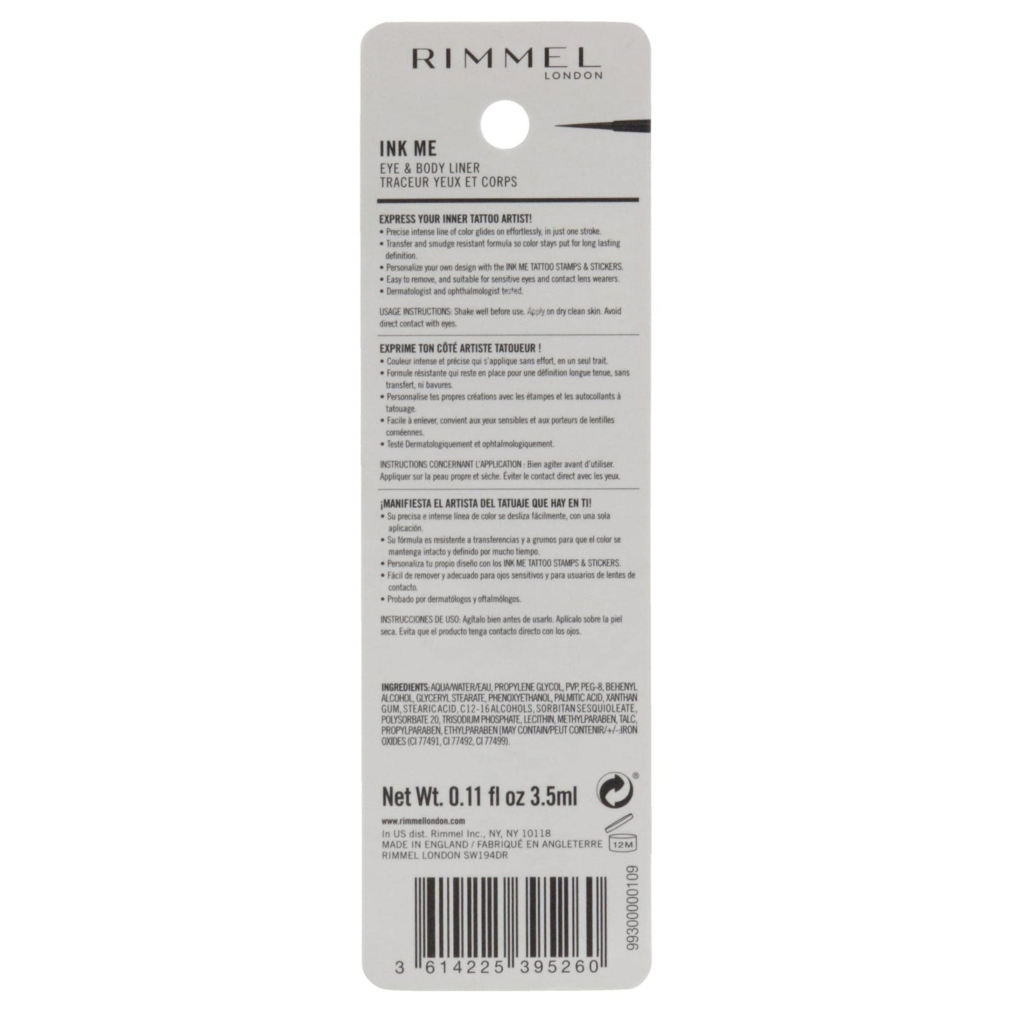 Rimmel London Ink Me Eyes and Body - 001 Pitch Black Eyeliner Women 0.11 oz