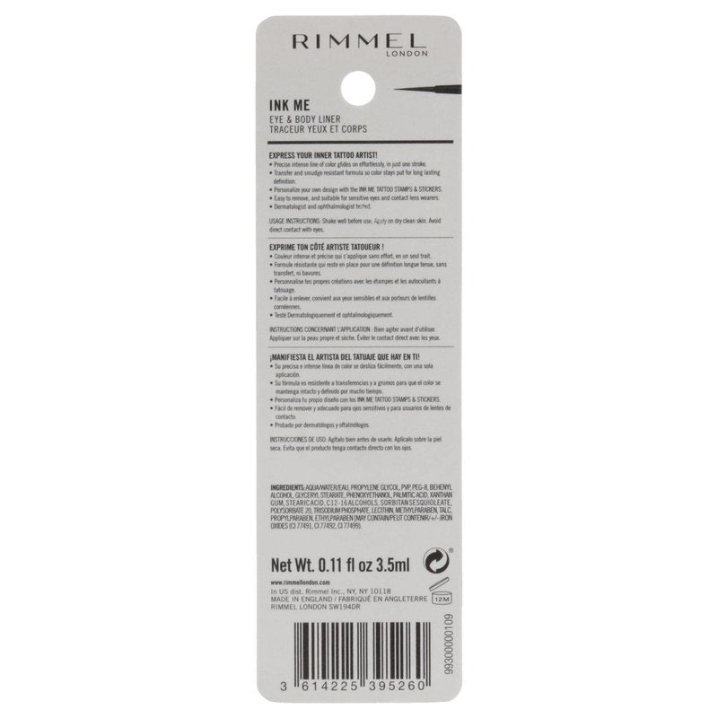 Rimmel London Ink Me Eyes and Body - 001 Pitch Black Eyeliner Women 0.11 oz