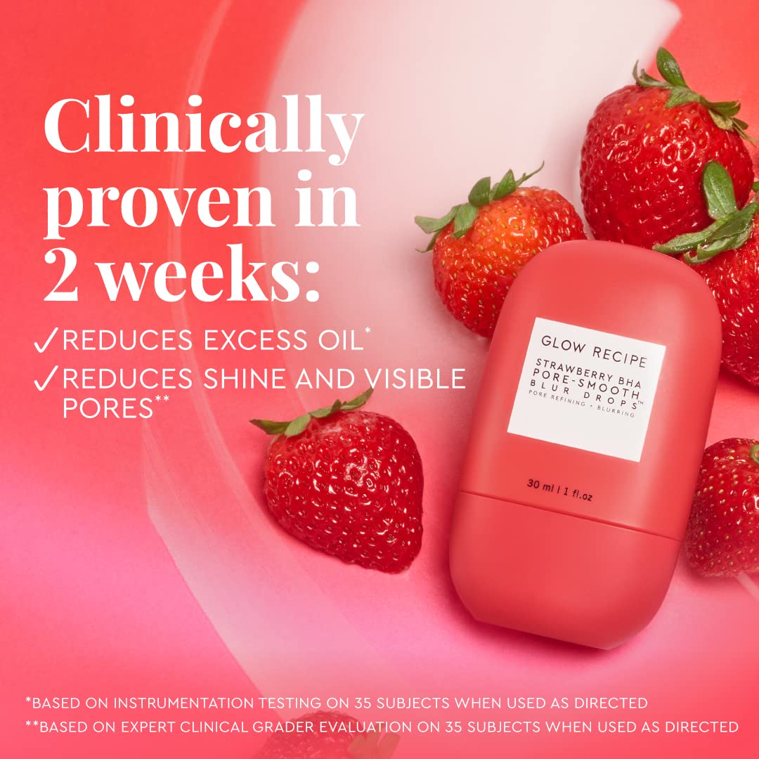 Glow Recipe Strawberry BHA Serum Primer, Silicone-Free Blurring Matte Primer, Pore Minimizing Face Primer + Salicylic Acid Serum, Oil Control, Smooth Texture, Korean Primer Serum (30ml)