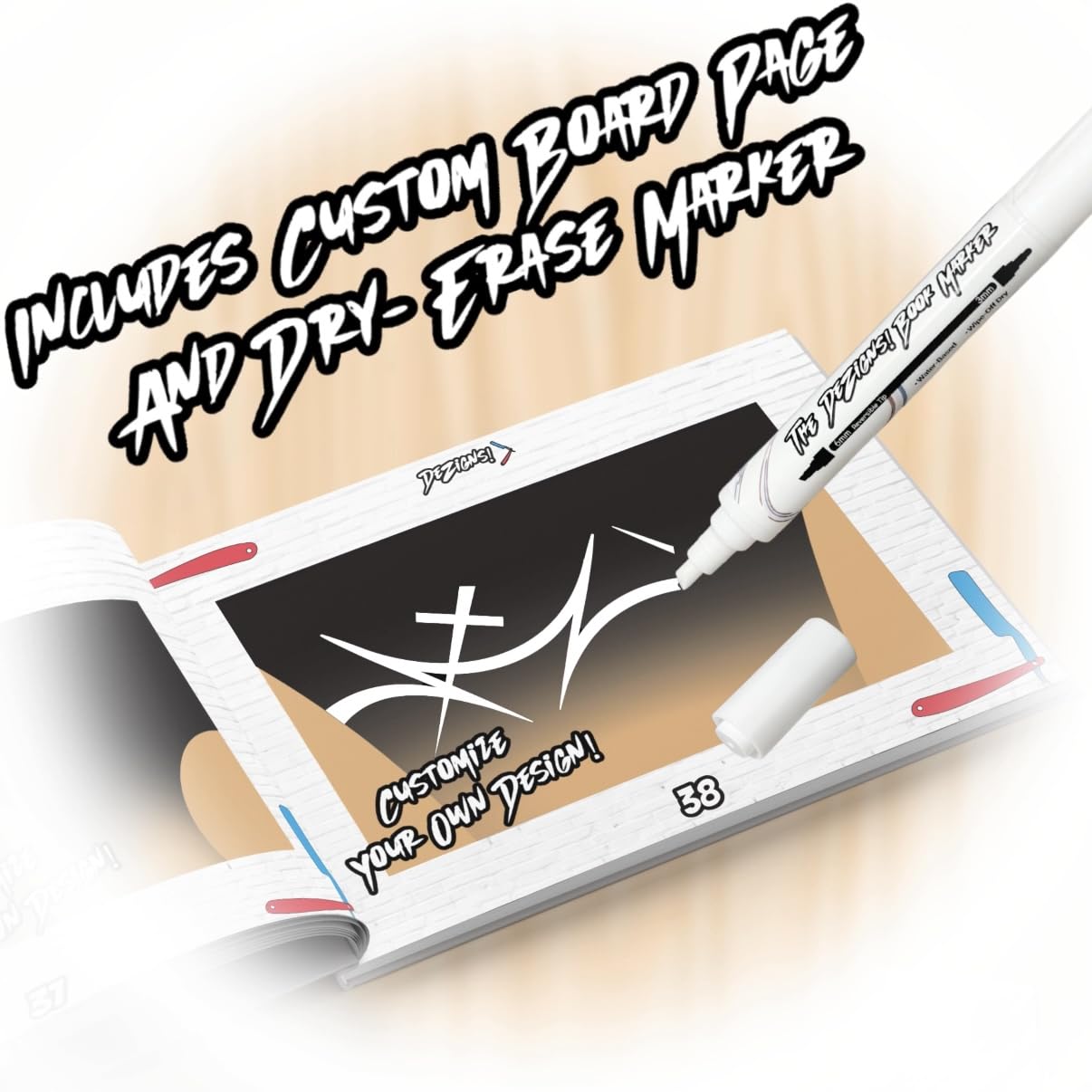 The DeZigns! Book Volume 1: Back and Side Taper Plus Custom DeZigns! Dry Erase Marker Board for Barbers - Inspiration Hair Design Catalog for Clients