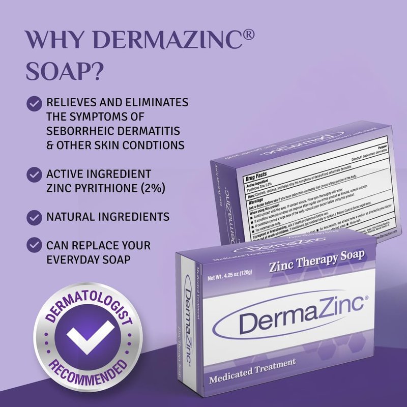DermaZinc Zinc Therapy Soap 4.25 Ounce (120 gram) Bar - 3 Pack.