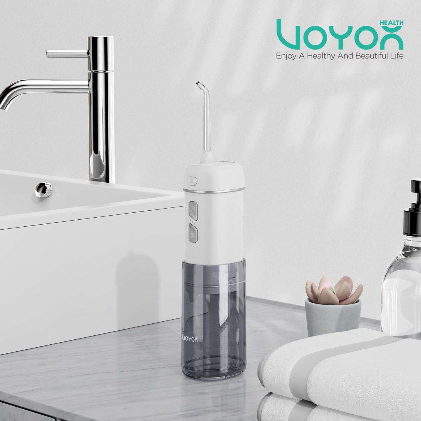 VOYOR-HEALTH Travel Water Flosser Portable, Mini Cordless Oral Irrigator with Telescopic Water Tank, IPX7 Waterproof Water Flosser for Teeth Cleaning Braces & Dental Care WF510 (Silver)