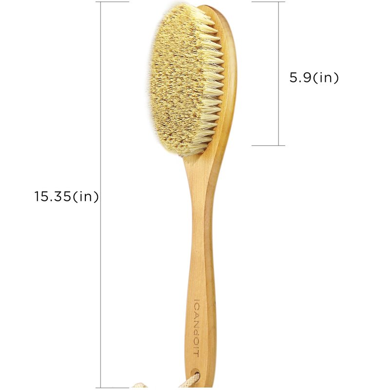 ICANdOIT Very Stiff Dry Brushing Body Brush for Men&Women, Long Handle Dry Skin Brush for Cellulite and Lymphatic Drainage with Natural Agave Cactus Tampico Fiber Bristles
