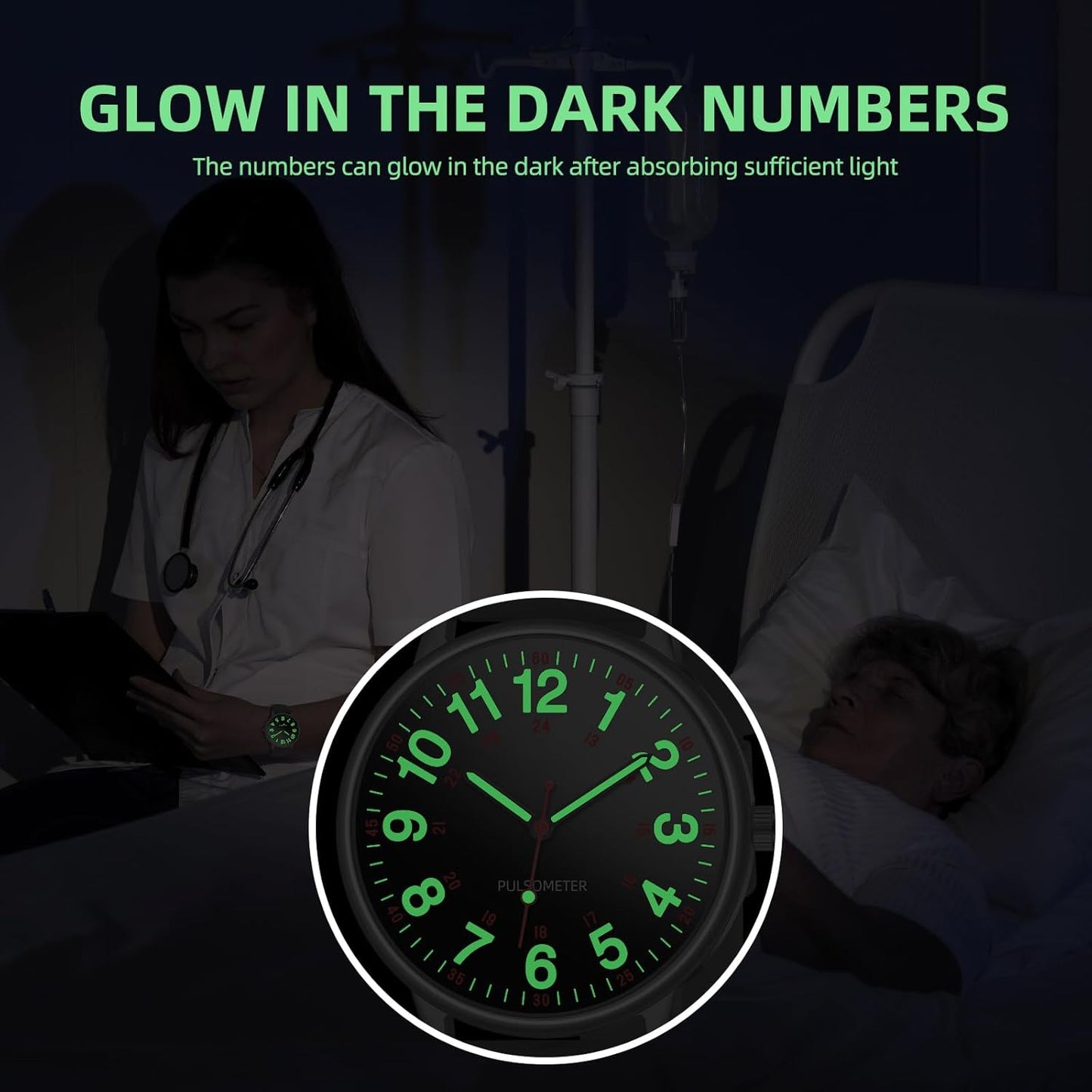 Waterproof Nurse Watch for Medical Professionals,Doctors Nursing Women Men,12/24 Hour Military Time,Analog Watch with Second Hand Nursing Luminouse Easy Read Dial Nurse Watches for Women