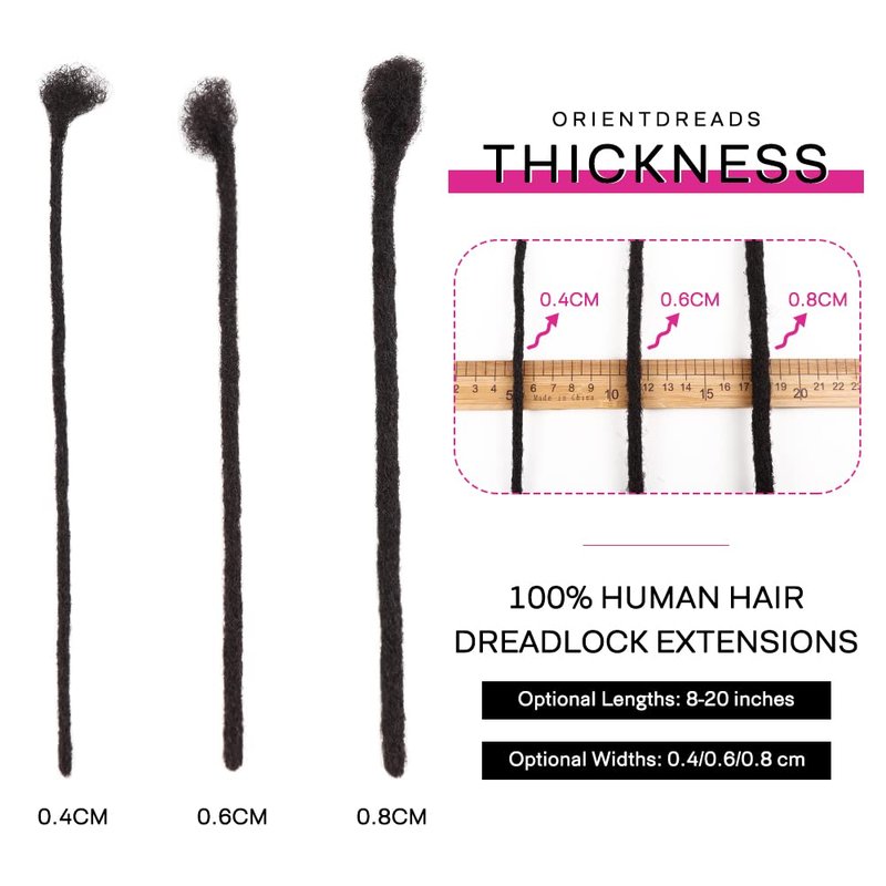 Orientdreads Afro Loc Extensions Human Hair 0.4cm 0.6cm 0.8cm Thickness Natural Black Human Hair Dreadlock Extensions for Man/Women Full Head Handmade Permanent loc Extensions Can Be Dyed