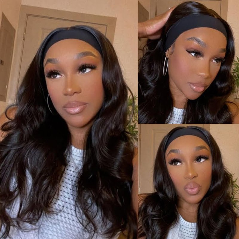 Hailriss Headband Wig Human Hair Body Wave Headband Wigs for Black Women Human Hair Wear and Go Glueless Wigs Brazilian Body Wave Short Bob Wig 16 inch