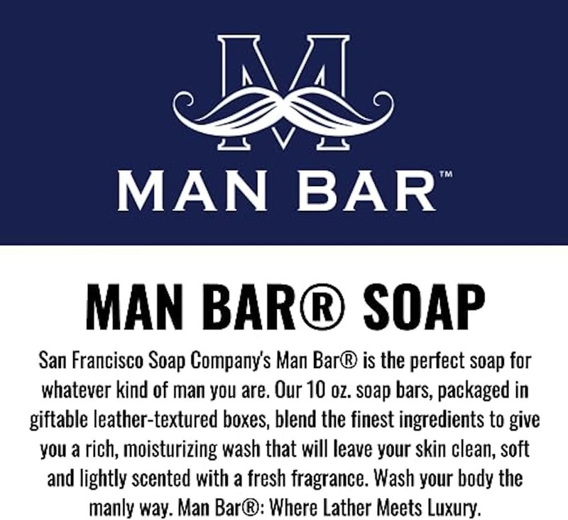 San Francisco Soap Company Man Bar Gift Set - 3 Premium Soaps (Siberian Fir, Midnight Amber, Bergamot) - 10 oz