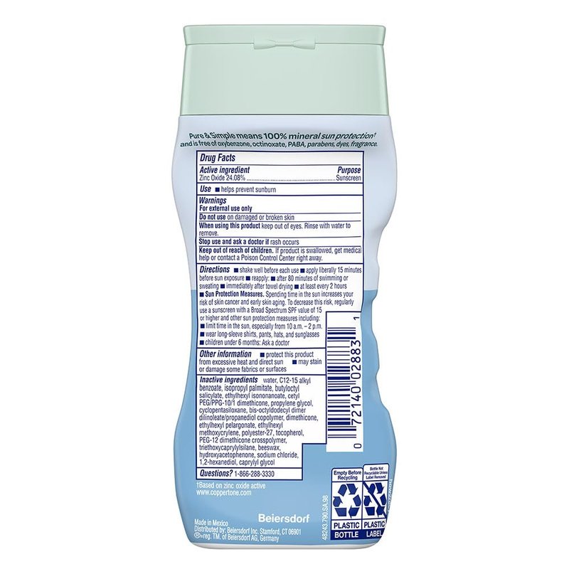 Coppertone Zinc Oxide Mineral Sunscreen Lotion SPF 50 - Water Resistant & Hypoallergenic | 6 Fl Oz Bottle