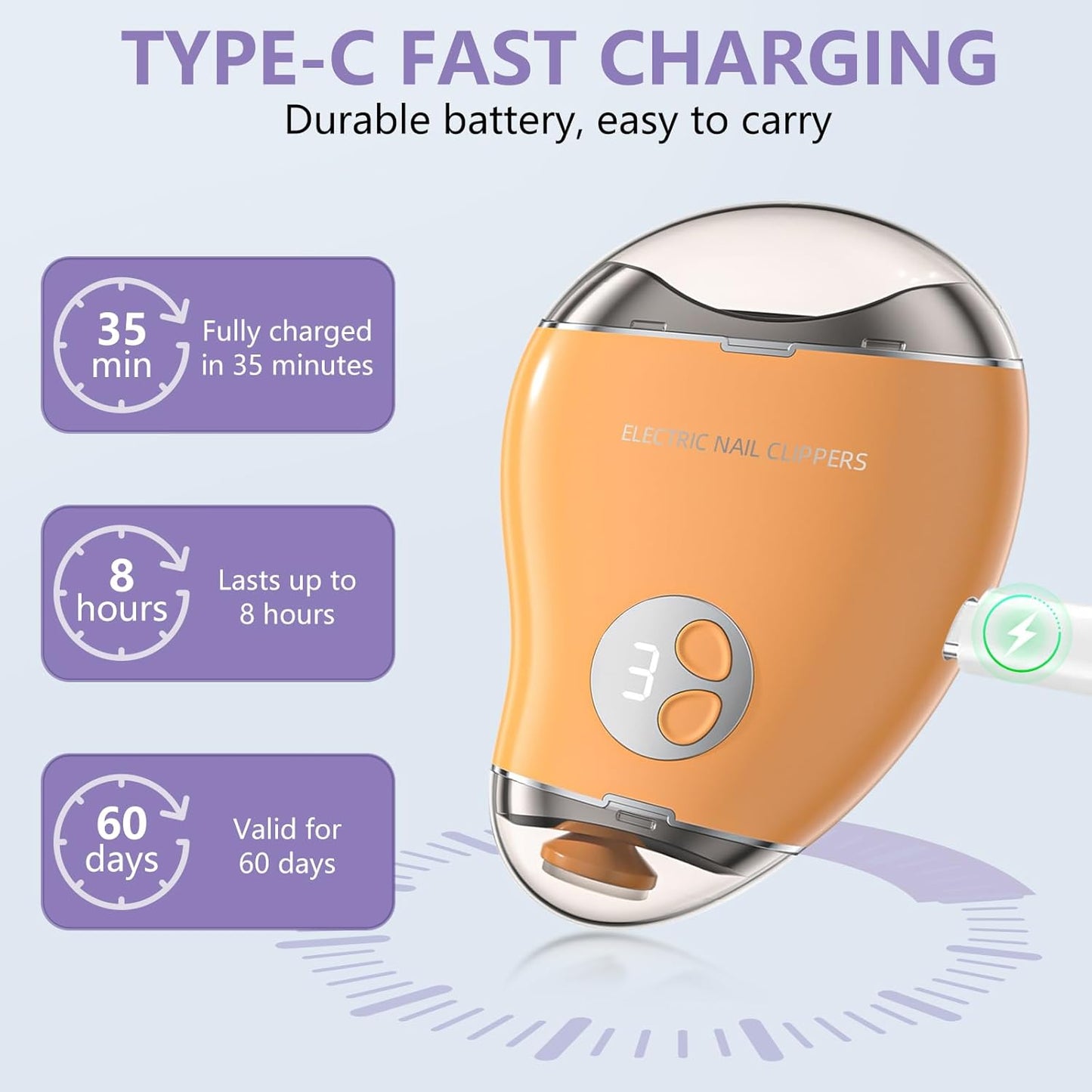 Type-C Electric Nail File with LED Light – 3 Speed Nail Polisher & Safe Clippers for All Ages
