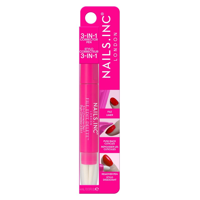 Nails Inc File, Edit, Delete 3-in-1 Corrector Pen, Cuticle Pusher, Nail Shaper, Nail Polish Remover, Precision Pointed Tip, Easy Clean Up, Replaceable Fine Pen Tips, Clean Gentle Formula, 0.13 FL