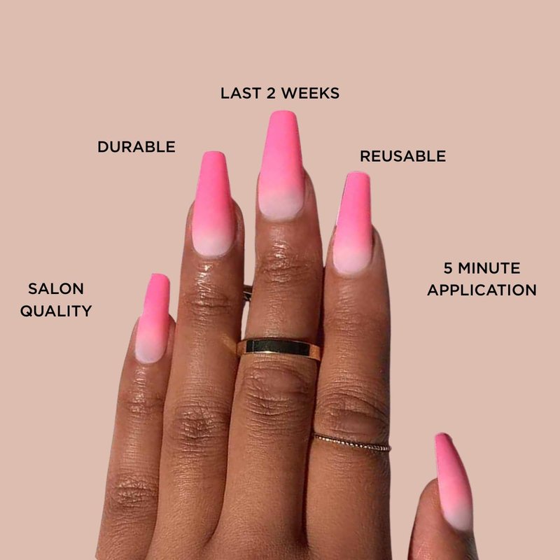HOTTIE PINK OMBRÉ Press-On Nails by Lavaa Beauty | Long Coffin | Pink Ombré Matte Finish