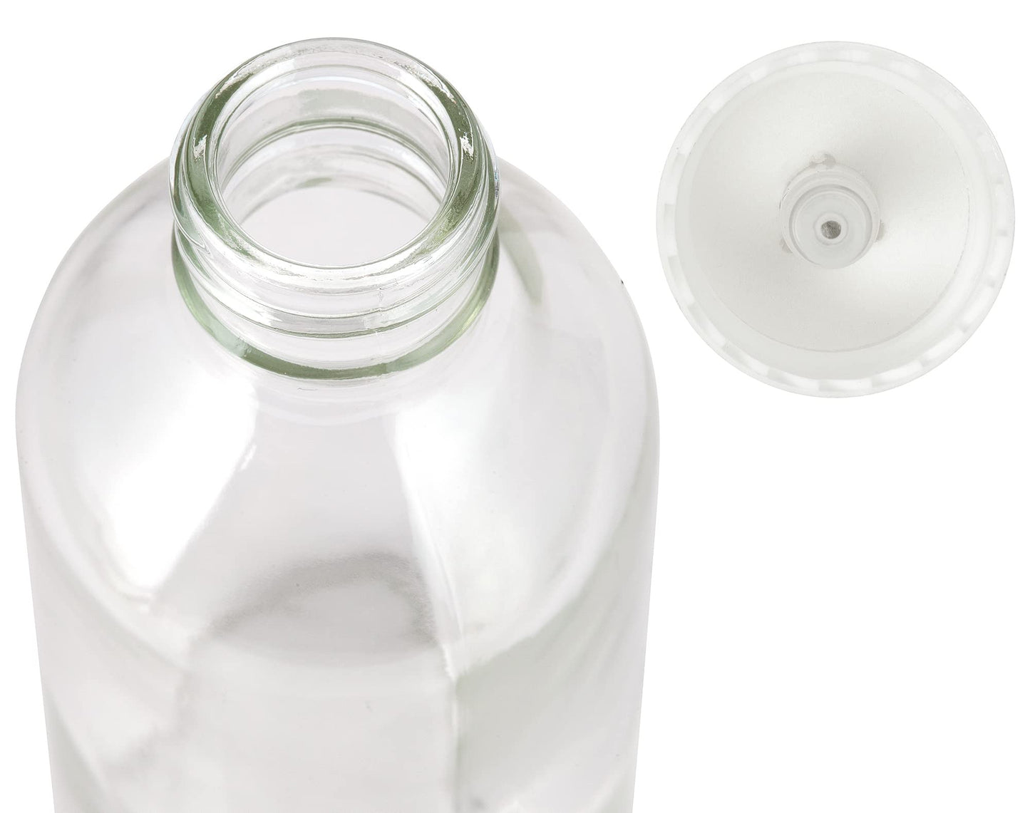 JUVITUS (12 Pack) 4 oz / 120 ml Clear Glass Boston Round Bottle with White Treatment Pump BPA Free Refillable Empty Storage Containers