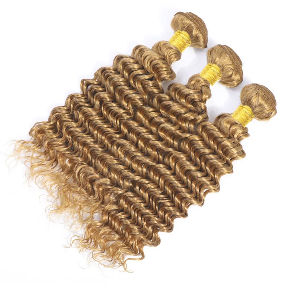 Curly Human Hair Bundles - Honey Blonde Deep Wave | 12-14-16 Inch Unprocessed Brazilian Virgin Hair for Black Women
