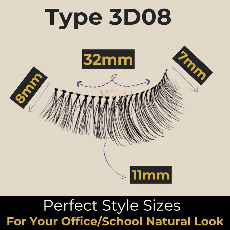 3D08 False Eyelashes - Super Lightweight, Natural Look, Comfortable Band | 4 Pairs for All Eye Types