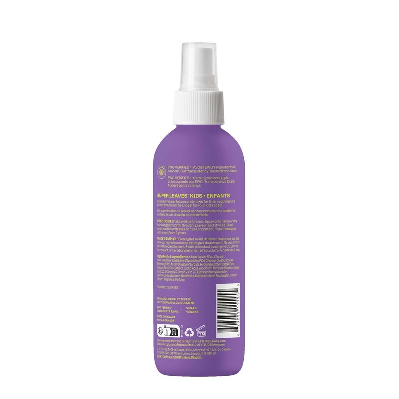 ATTITUDE Rinse-Free Hair Detangler for Kids - Vegan, Plant-Based Formula | Vanilla & Pear, 8 Fl Oz