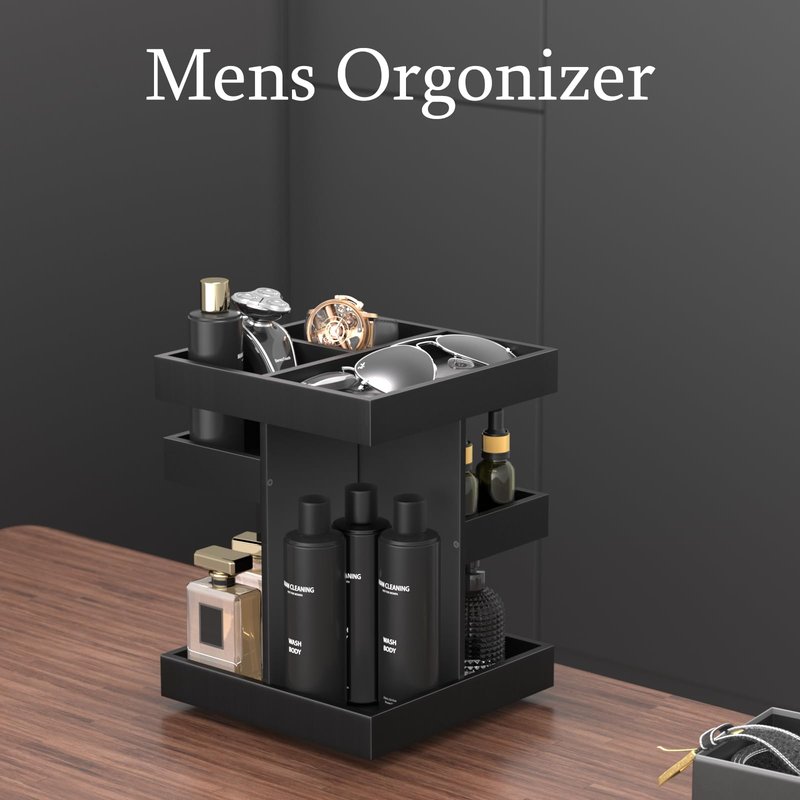SNYTHX 360 Rotating Cologne Organizer for Men and Women, Large Wood Perfume Stand and Grooming Station for Bathroom Vanity & Dresser Countertop, Gift for Dad Husband Boyfriend, Black