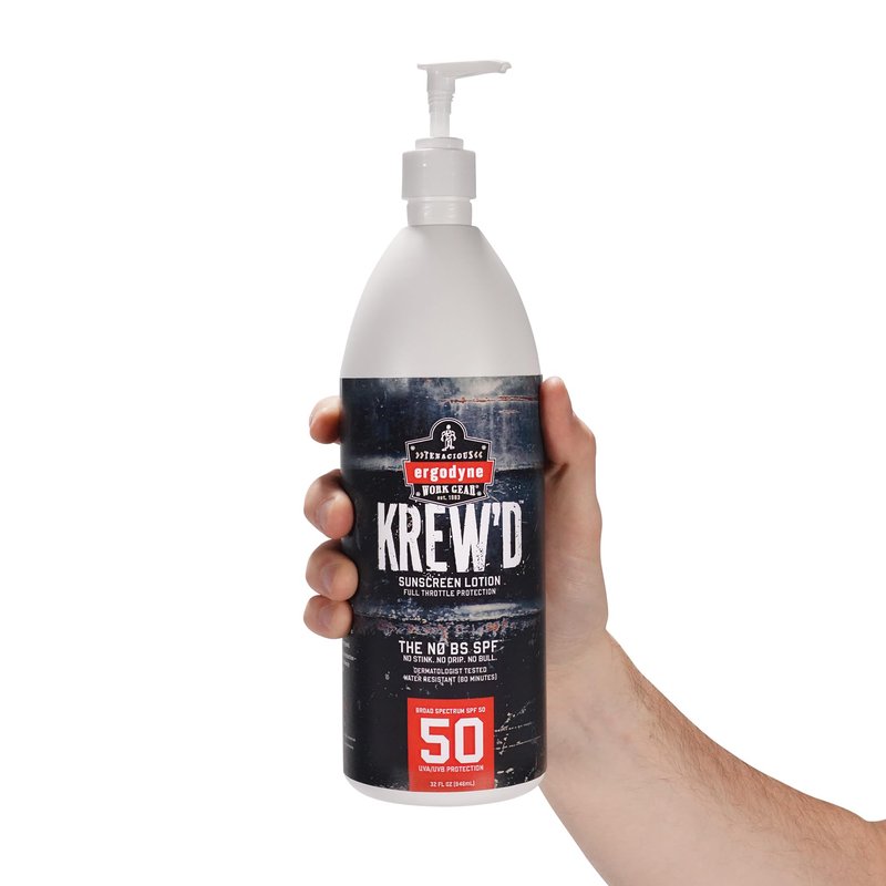 Ergodyne KREW’D 6355 Sunscreen Lotion, Broad Spectrum SPF 50, Water Resistant, 32 oz, White
