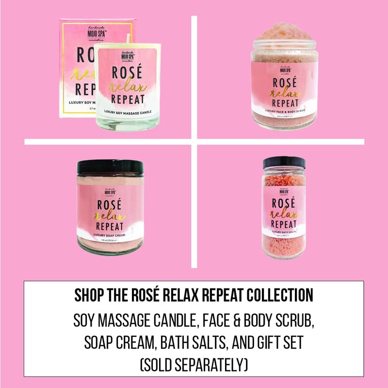 Mojo Spa Rosé Relax Repeat Luxury Face & Body Scrub | Floral, Citrus Scent | Moisturizing Himalayan Pink Sea Salt Exfoliator | 8.4 oz