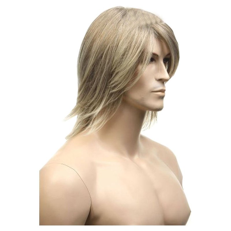 KOLIGHT Men's 12 Inch Blonde Layered Synthetic Wig with Bangs, Natural Medium Length Hair Wig with Wig Cap for Daily Cosplay Party