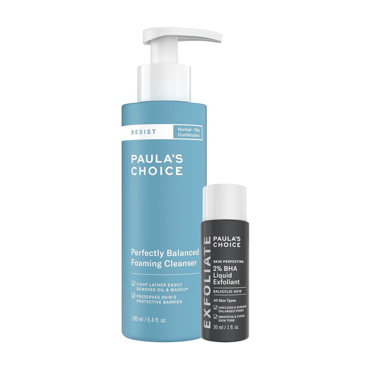 Paula's Choice Foaming Cleanser & 2% BHA Exfoliant Duo - Travel Size for Oily & Combination Skin