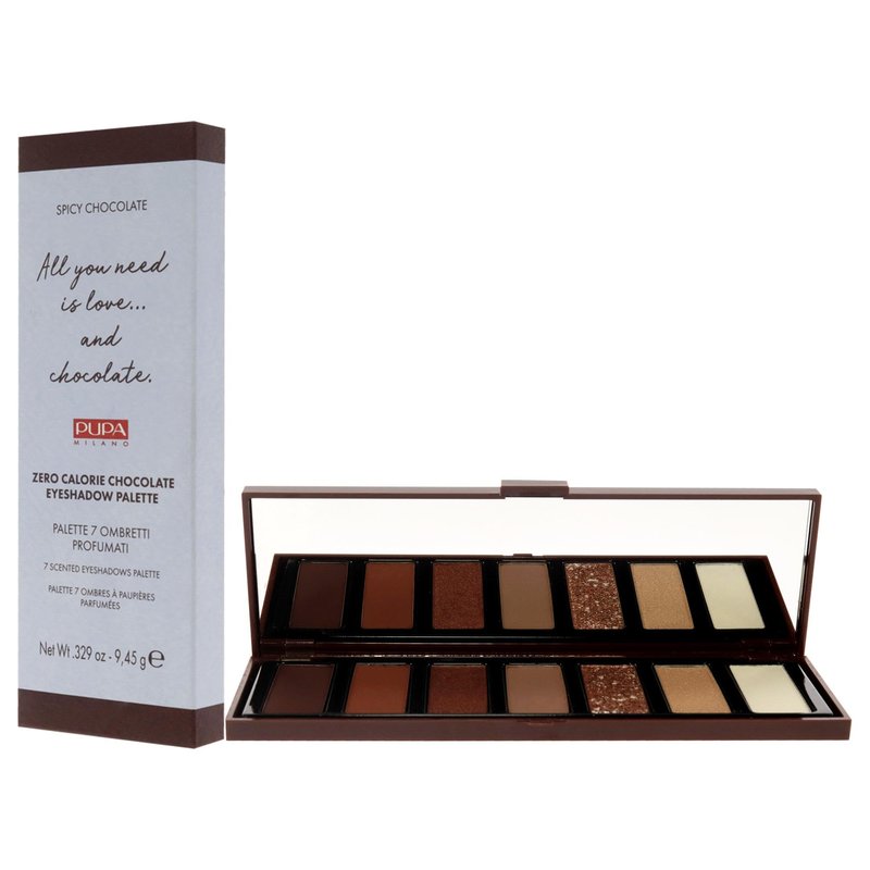 PUPA Milano Zero Calorie Chocolate Eyeshadow Palette 001 Spicy Chocolate - 7-Shade Shadow Collection with Matte, Satin, and Metallic Colors - High Pigment Formula - Soft, Blendable Texture - 0.329 oz